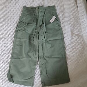 Casual Green Wide-Leg Pants with Drawstring Waist